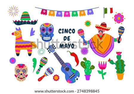 Cinco de Mayo Mexican  set. Holiday vector illustrations in flat style on a white background