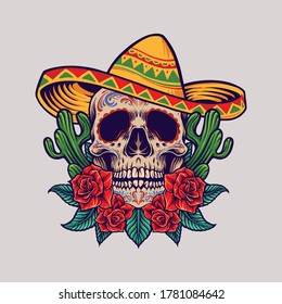 Cinco De Mayo  Mexican Skull Logo Mascot For Party Merchandise And Clothing Line 