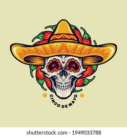 Cinco De Mayo Mexican Skull Illustrations illustrations for your work Logo, mascot merchandise t-shirt, stickers and Label designs, poster, greeting cards advertising business company or brands.
