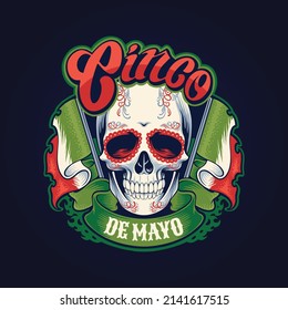 cinco de mayo mexican skull flag