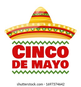 Cinco de mayo - mexican traditional fiesta, badge with sombrero. Vector