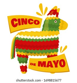 Cinco de mayo - mexican traditional fiesta, badge with donkey pinata. Vector