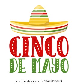 Cinco de mayo - mexican traditional fiesta, badge with sombrero. Vector