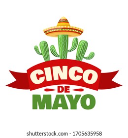 Cinco de mayo - mexican traditional fiesta, badge with cactus. Vector