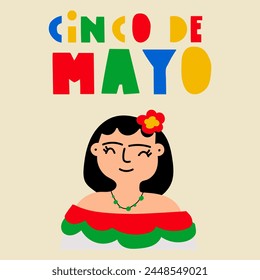 Cinco de Mayo. Mexican woman in traditional dress. Hand drawn vector illustration.