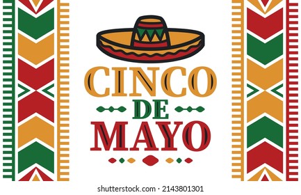 Cinco de Mayo in Mexico. Traditional mexican fiesta in May. National happy holiday with carnival, festival and parade. Latin american and spanish pattern. Illustration with sombrero. Vector poster