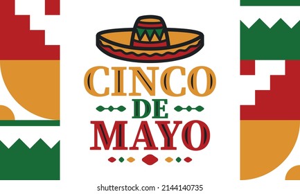 Cinco de Mayo in Mexico. Traditional mexican fiesta in May. National happy holiday with carnival, festival and parade. Latin american and spanish pattern. Illustration with sombrero. Vector poster