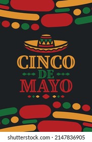 Cinco de Mayo en México. Fiesta mexicana tradicional en mayo. Fiesta nacional feliz con carnaval, festival y desfile. Patrón latinoamericano y español. Ilustración con sombrero. Afiche del vector