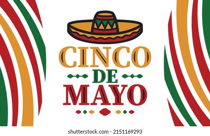 Cinco de Mayo in Mexico. Traditional mexican fiesta in May. National happy holiday with carnival, festival and parade. Latin american and spanish pattern. Illustration with sombrero. Vector poster