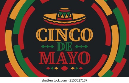 Cinco de Mayo in Mexico. Traditional mexican fiesta in May. National happy holiday with carnival, festival and parade. Latin american and spanish pattern. Illustration with sombrero. Vector poster