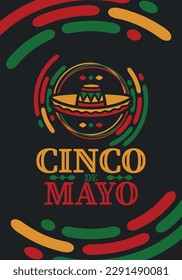 Cinco de Mayo in Mexico. Traditional mexican fiesta in May. National happy holiday with carnival, festival and parade. Latin american and spanish pattern. Illustration with sombrero. Vector poster