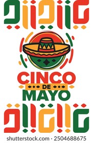 Cinco de Mayo in Mexiko. Traditionelle mexikanische Fiesta im Mai. Nationalfeiertag mit Karneval, Fest und Parade. Lateinamerikanisches und spanisches Muster. Abbildung mit Sombrero. Vektorposter