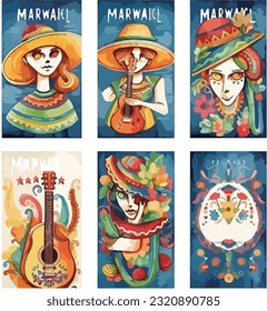 Cinco de mayo. Music festival. Set of watercolor vector illustrations. Invitation card design. Vector art