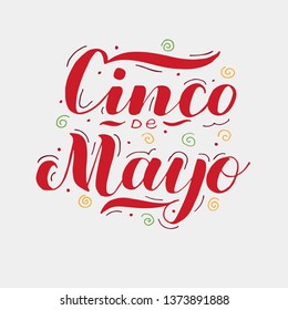 Cinco de mayo. National holiday. Hand drawn lettering phrase on doodle background. Design  for poster, postcard. Vector illustration  for banner, badge, tag.