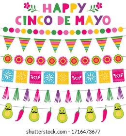 Cinco de Mayo, national Mexican holiday,  party banners and decoration vector set