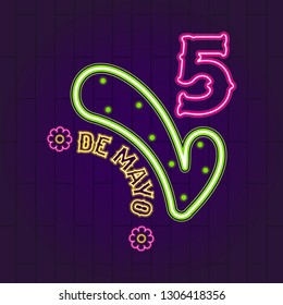 Cinco de mayo neon banner. Vector illustration design