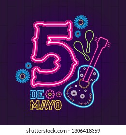 Cinco de mayo neon banner. Vector illustration design