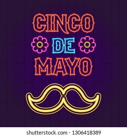 Cinco de mayo neon banner. Vector illustration design