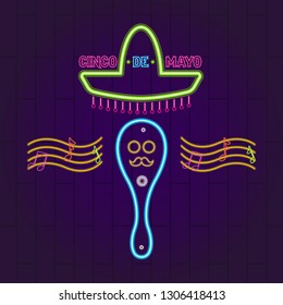 Cinco de mayo neon banner. Vector illustration design