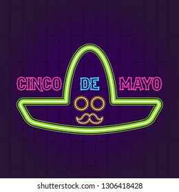 Cinco de mayo neon banner. Vector illustration design