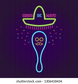 Cinco de mayo neon banner. Vector illustration design