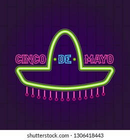 Cinco de mayo neon banner. Vector illustration design