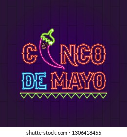 Cinco de mayo neon banner. Vector illustration design