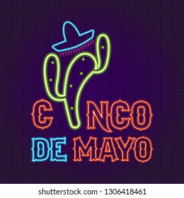 Cinco de mayo neon banner. Vector illustration design