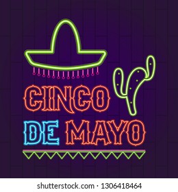 Cinco de mayo neon banner. Vector illustration design