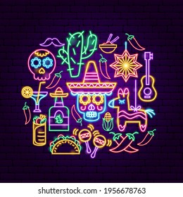 Cinco de Mayo Neon Konzept. Mai-Übersetzung.  Vektorgrafik der industriellen Werbung.