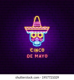 Cinco de Mayo Neon Label. Fifth of May Translate. Vector Illustration of Building Promotion.