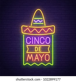 Cinco De Mayo neon sign, bright signboard, light banner. Mexico logo, emblem. Vector illustration