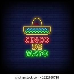 Cinco De Mayo Neon Signs Style Text Vector