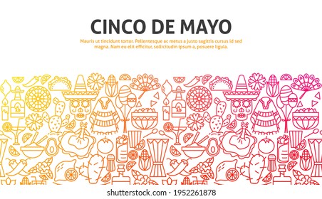 Cinco de Mayo Outline Concept. Vector Illustration of Outline Design.