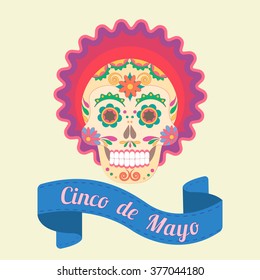 Cinco de Mayo, painted skull in national traditions of Mexico