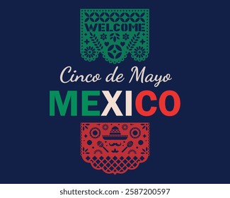 Cinco de Mayo paper flag banner for Mexico holiday. Banner, poster, card, postcard, placard, background design.