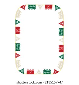 Cinco de Mayo paper garland frame. Aspect ratio 2:3. Papel picado vector illustration. For greeting card, invitation, photo decor, flyer, banner