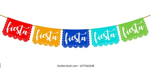 Cinco de mayo paper picado banner fiesta in beautiful style on white background. Day of the Dead Papel Picado. Dia de los muetros. Vector horizontal banner with traditional Mexican paper cutting flags