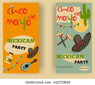 Cinco de mayo party cards. Vector illustration in vintage style.