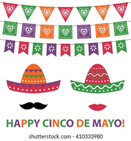 Cinco De Mayo party decoration and photo booth props, vector set