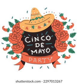 Cinco de Mayo party emblem vector cartoon illustration isolated on a white background.