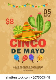 Cinco De Mayo Party Invitation Poster Or Flyer Template Design.