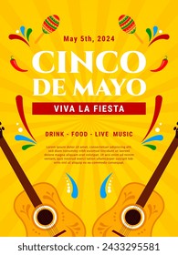 Cinco de Mayo party invitation design. Mexican fiesta poster template. Cinco de mayo holiday celebration. Vector illustration