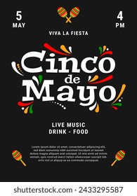 Cinco de Mayo party invitation design. Mexican fiesta poster template. Cinco de mayo holiday celebration. Vector illustration