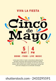 Cinco de Mayo party invitation design. Mexican fiesta poster template. Cinco de mayo holiday celebration. Vector illustration