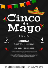 Cinco de Mayo party invitation design. Mexican fiesta poster template. Cinco de mayo holiday celebration. Vector illustration