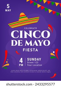 Cinco de Mayo party poster template. Mexican fiesta celebration flyer design. Vector illustration