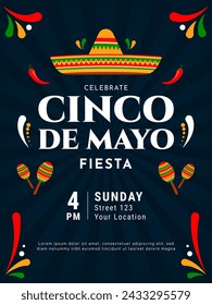 Cinco de Mayo party poster template. Mexican fiesta celebration flyer design. Vector illustration