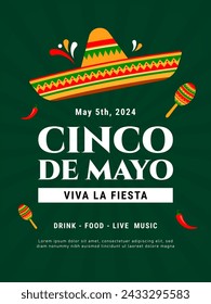 Cinco de Mayo party poster template. Mexican fiesta celebration flyer design. Vector illustration