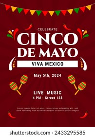 Cinco de Mayo party poster template. Mexican fiesta celebration flyer design. Vector illustration